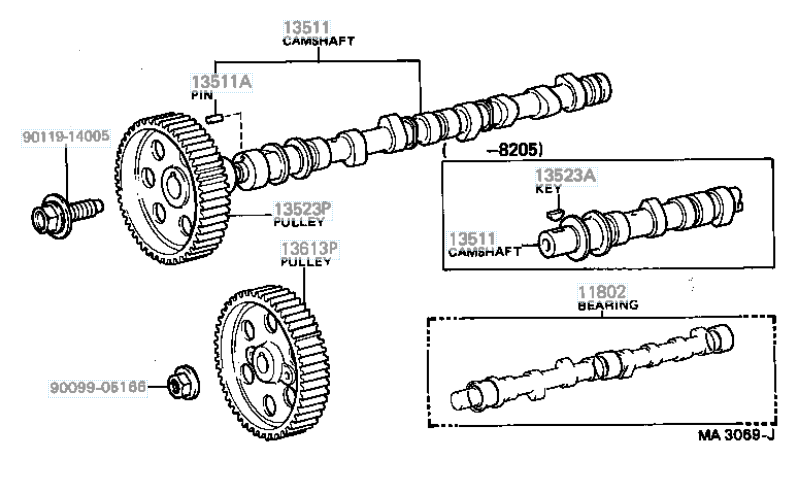 Дизельный двигатель L - распределительный и промежуточные валы.